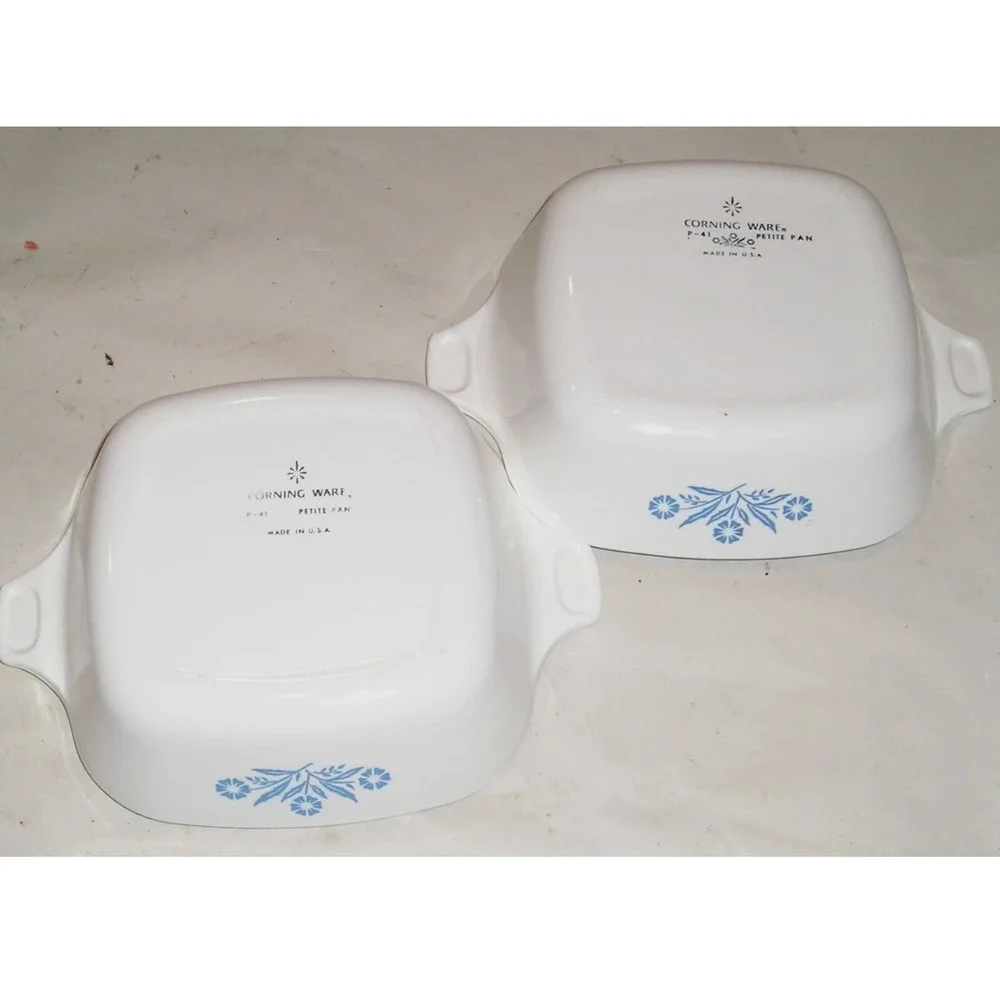 Vintage Corning Ware Blue Cornflower P-41-B Petite Pan‎ Set of 2 White Pyroceram